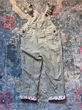 OshKosh B'gosh Light Olive Green Kids Overalls with Floral Trim